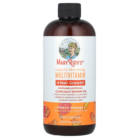 MaryRuth's, Liquid Morning Multivitamin + Hair Growth, Peach Mango, 15.22 fl oz (450 ml) - Supply Center USA