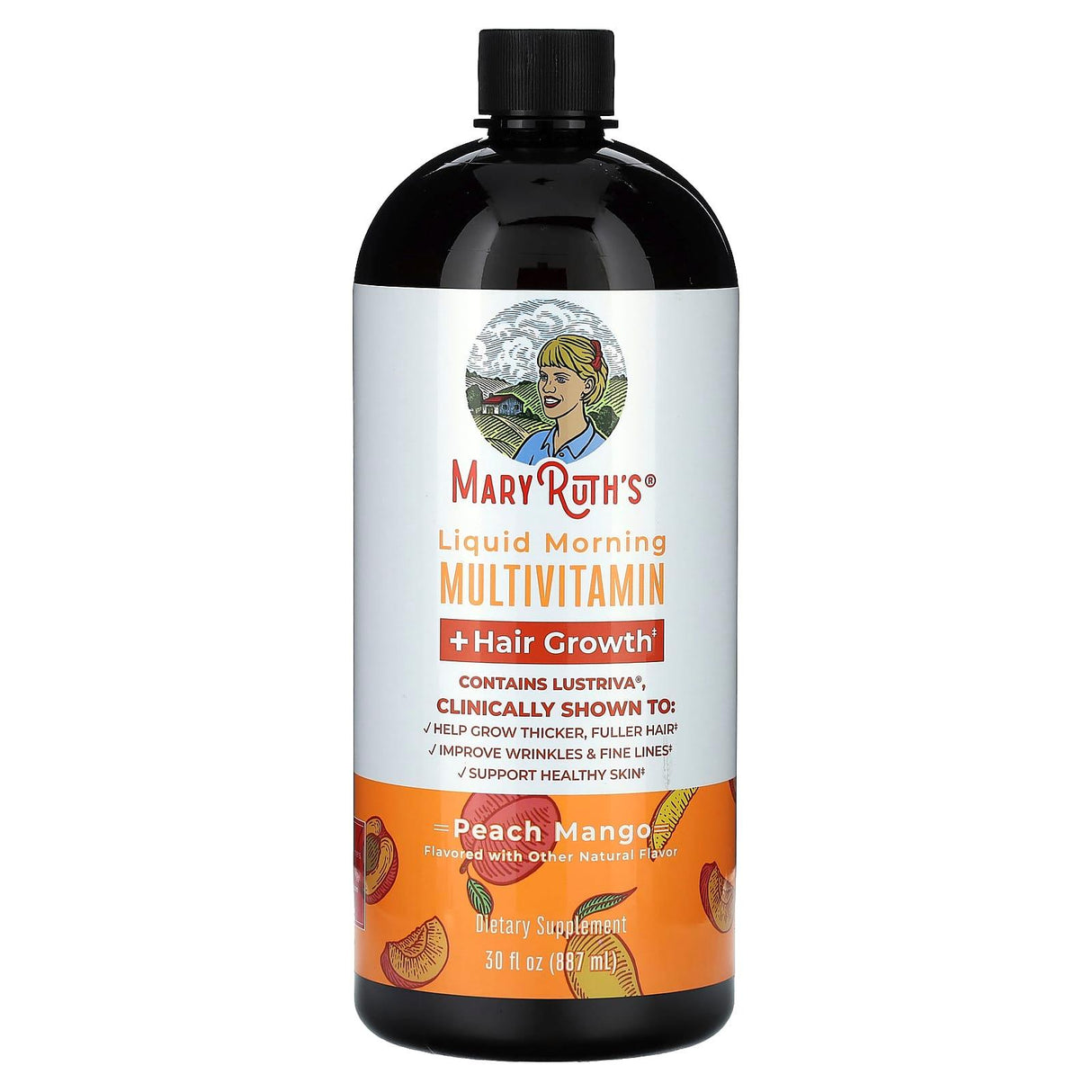 MaryRuth's, Liquid Morning Multivitamin + Hair Growth, Peach Mango, 15.22 fl oz (450 ml) - Supply Center USA