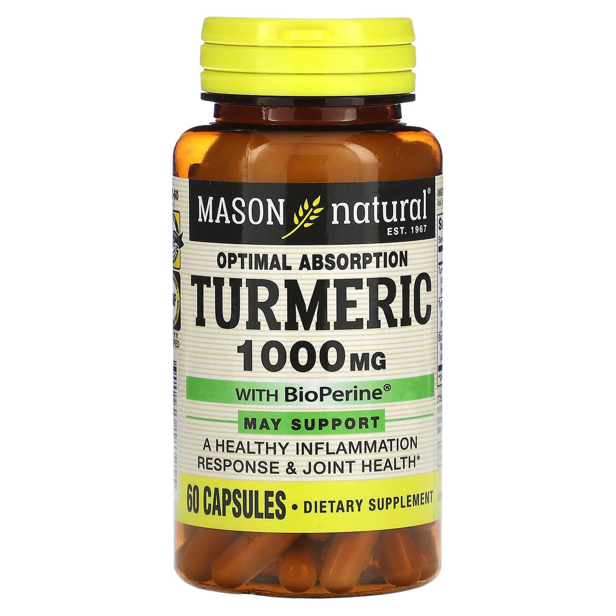 Mason Natural, Turmeric with BioPerine, 1,000 mg, 60 Capsules - Supply Center USA