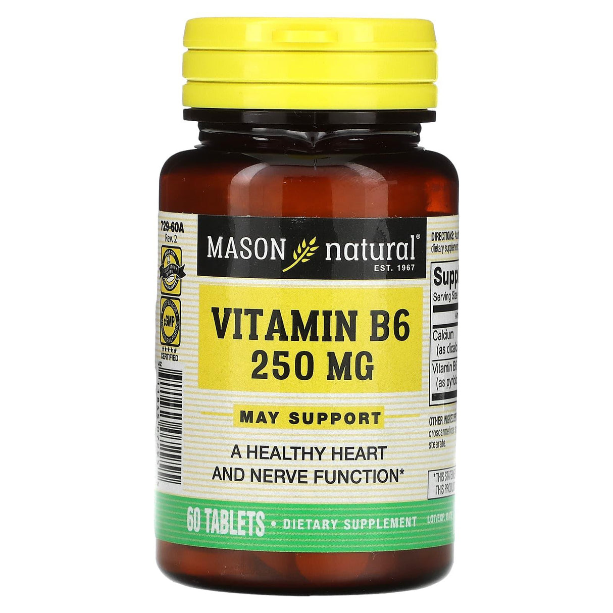 Mason Natural, Vitamin B6, 250 mg, 60 Tablets - Supply Center USA