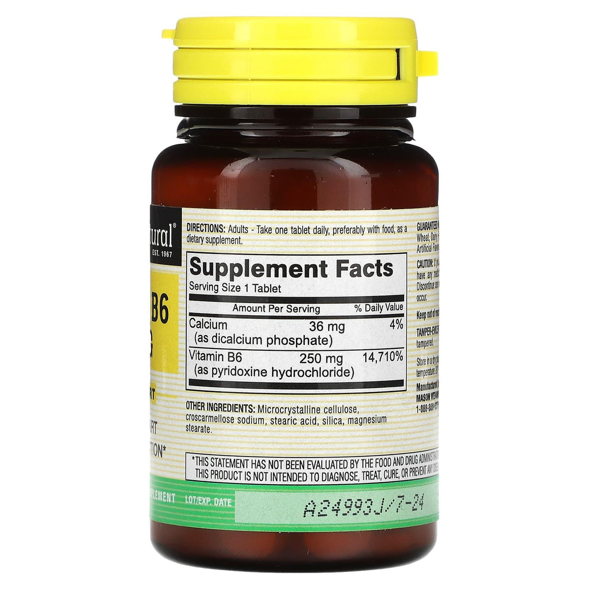 Mason Natural, Vitamin B6, 250 mg, 60 Tablets - Supply Center USA