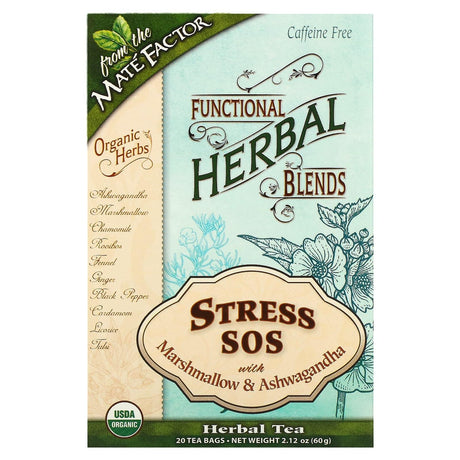 Mate Factor, Stress SOS with Marshmallow & Ashwagandha, Caffeine Free, 20 Tea Bags, 2.12 oz (60 g) - Supply Center USA