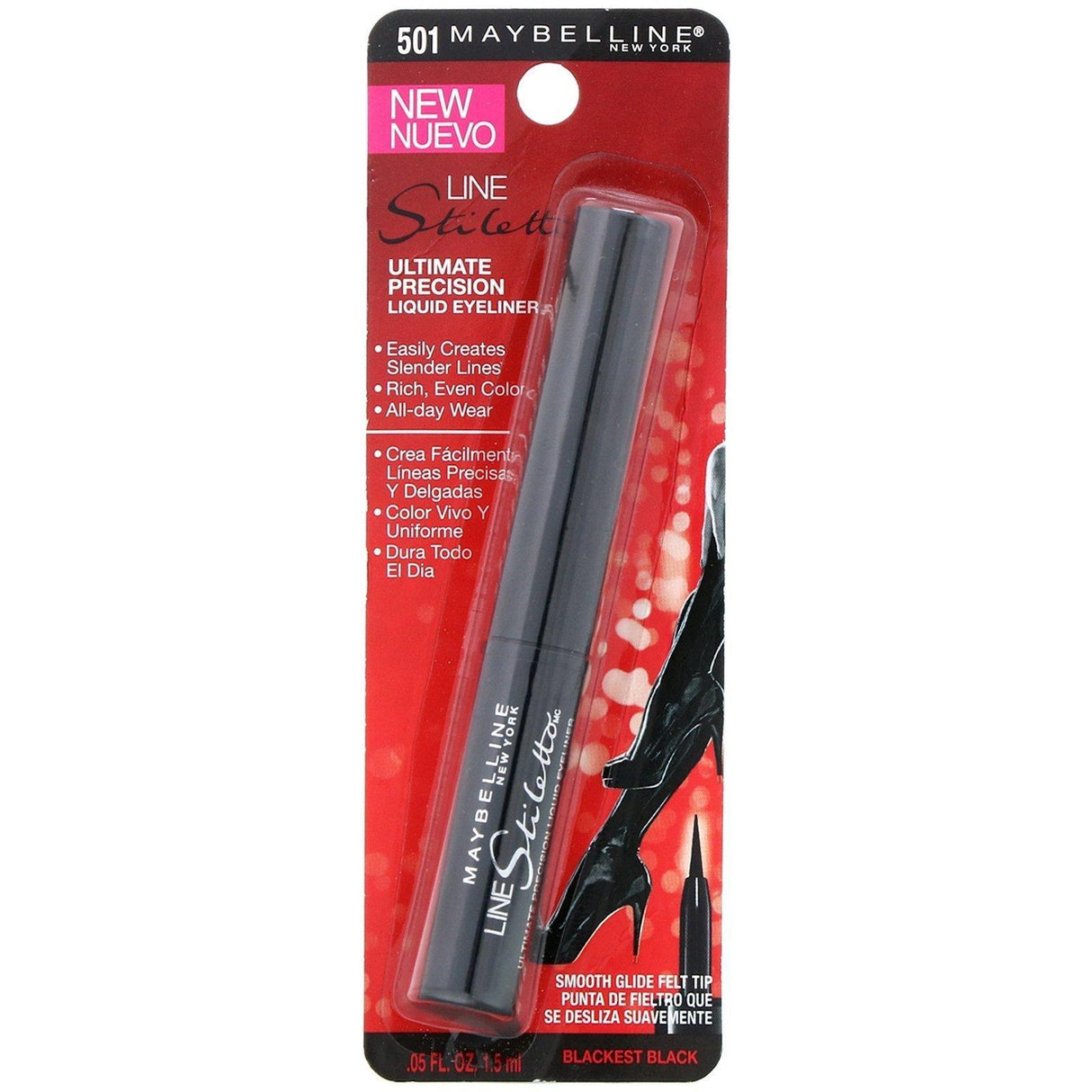 Maybelline, Line Stiletto, Ultimate Precision Liquid Eyeliner, 501 Blackest Black, 0.05 fl oz (1.5 ml) - Supply Center USA