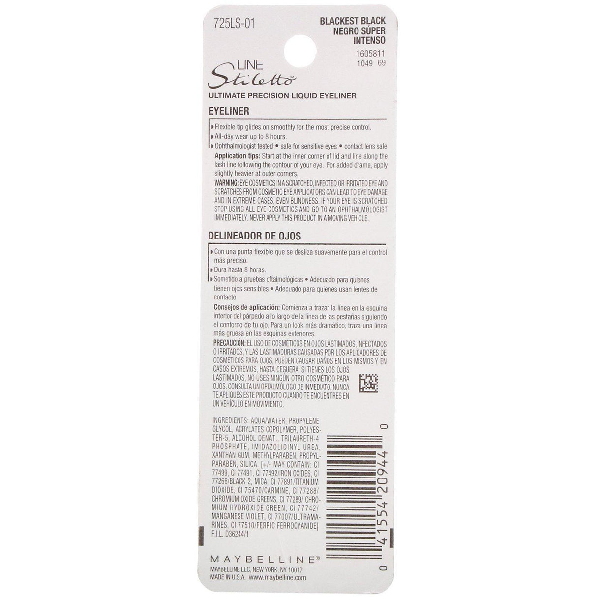 Maybelline, Line Stiletto, Ultimate Precision Liquid Eyeliner, 501 Blackest Black, 0.05 fl oz (1.5 ml) - Supply Center USA