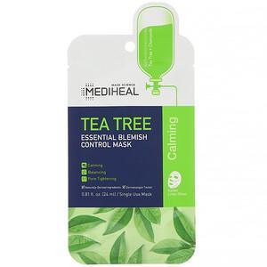 Mediheal, Tea Tree, Essential Blemish Control Beauty Mask, 5 Sheets, 0.81 fl oz (24 ml) Each - Supply Center USA