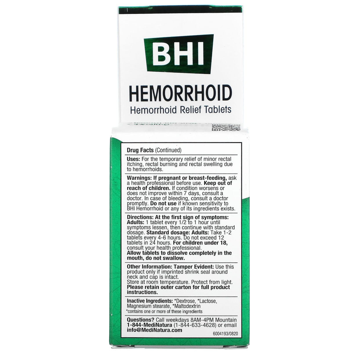 MediNatura, BHI, Hemorrhoid Relief, 100 Tablets - Supply Center USA