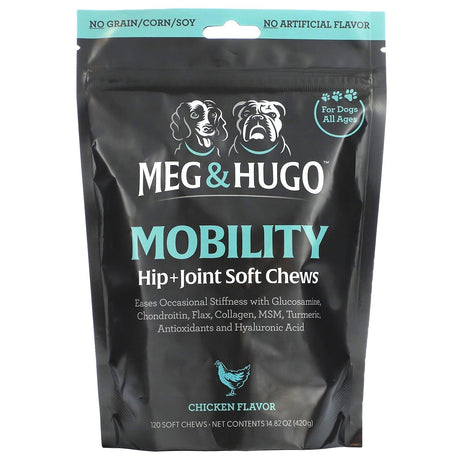 Meg & Hugo, Mobility, Hip + Joint Soft Chews, For Dogs All Ages, Chicken, 120 Soft Chews, 14.82 (420 g) - Supply Center USA