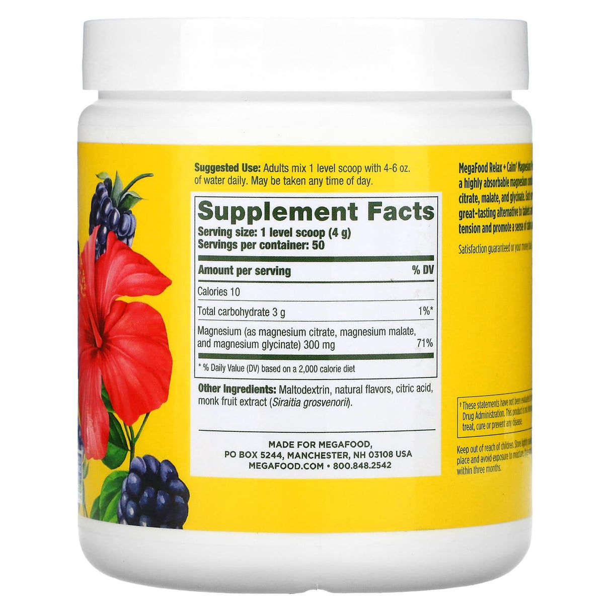 MegaFood, Relax + Calm Magnesium, Blackberry Hibiscus Oasis, 7.05 oz (200 g) - Supply Center USA