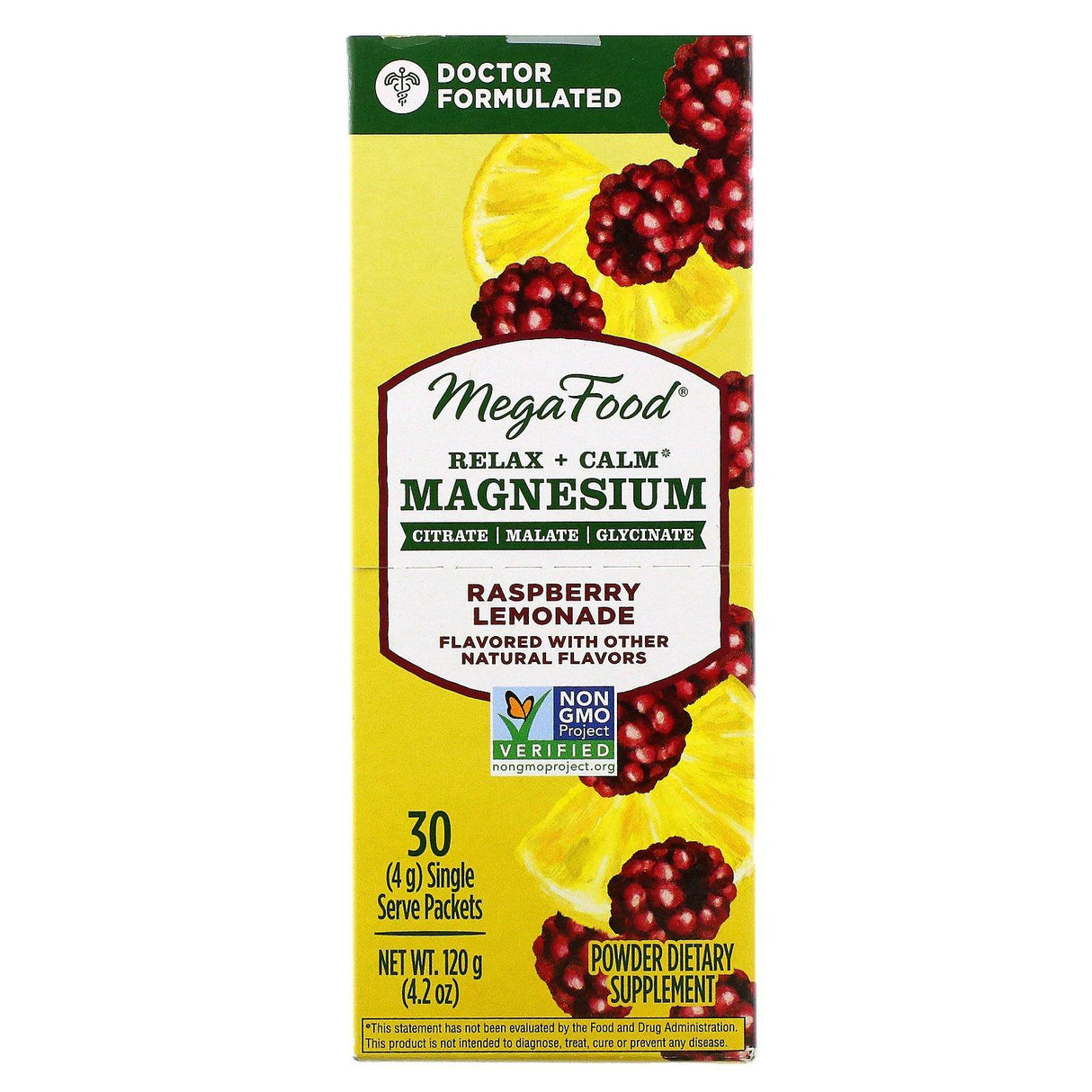 MegaFood, Relax + Calm Magnesium, Raspberry Lemonade, 30 Single Serve Packets, 4 g Each - Supply Center USA