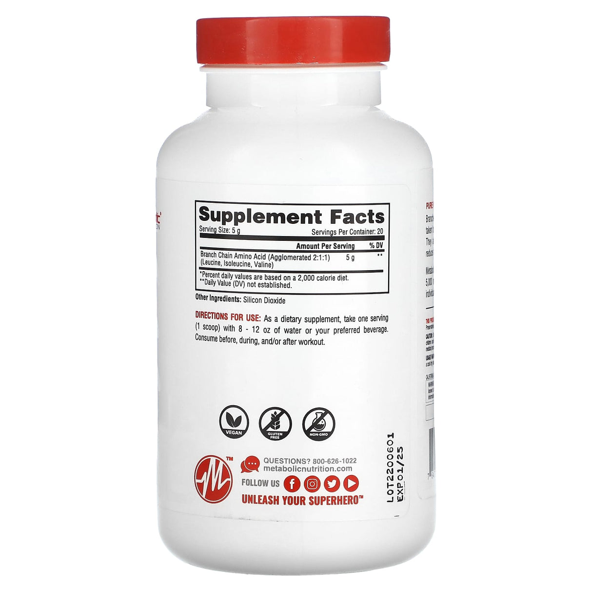 Metabolic Nutrition, BCAA, Unflavored, 3.52 oz (100 g) - Supply Center USA