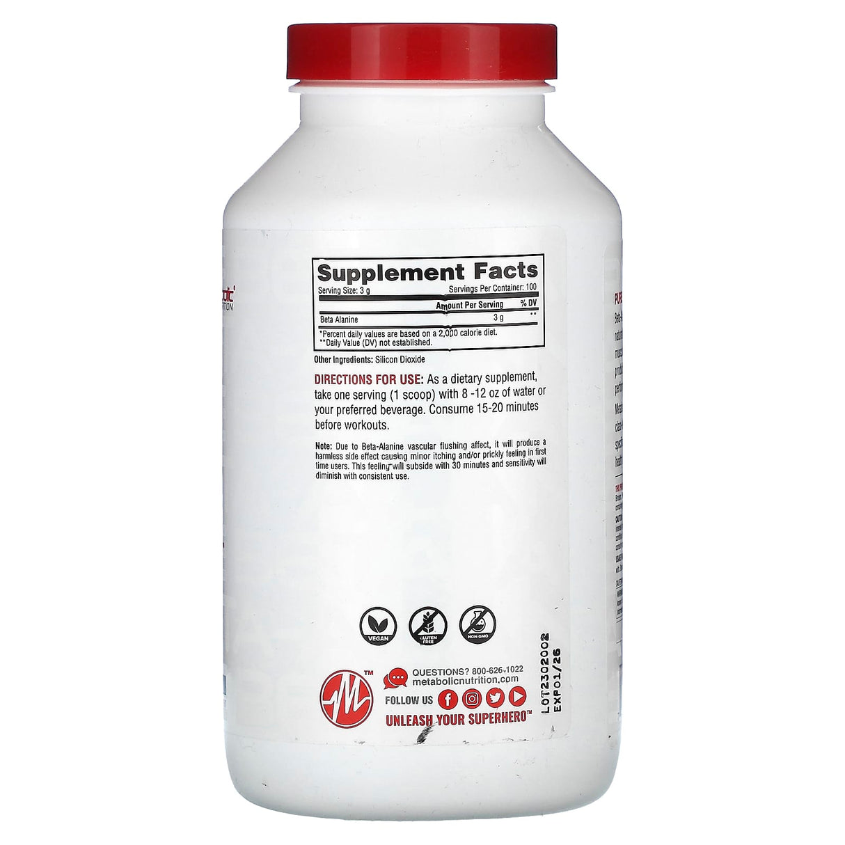 Metabolic Nutrition, Beta-Alanine, Unflavored , 10.58 oz (300 g) - Supply Center USA