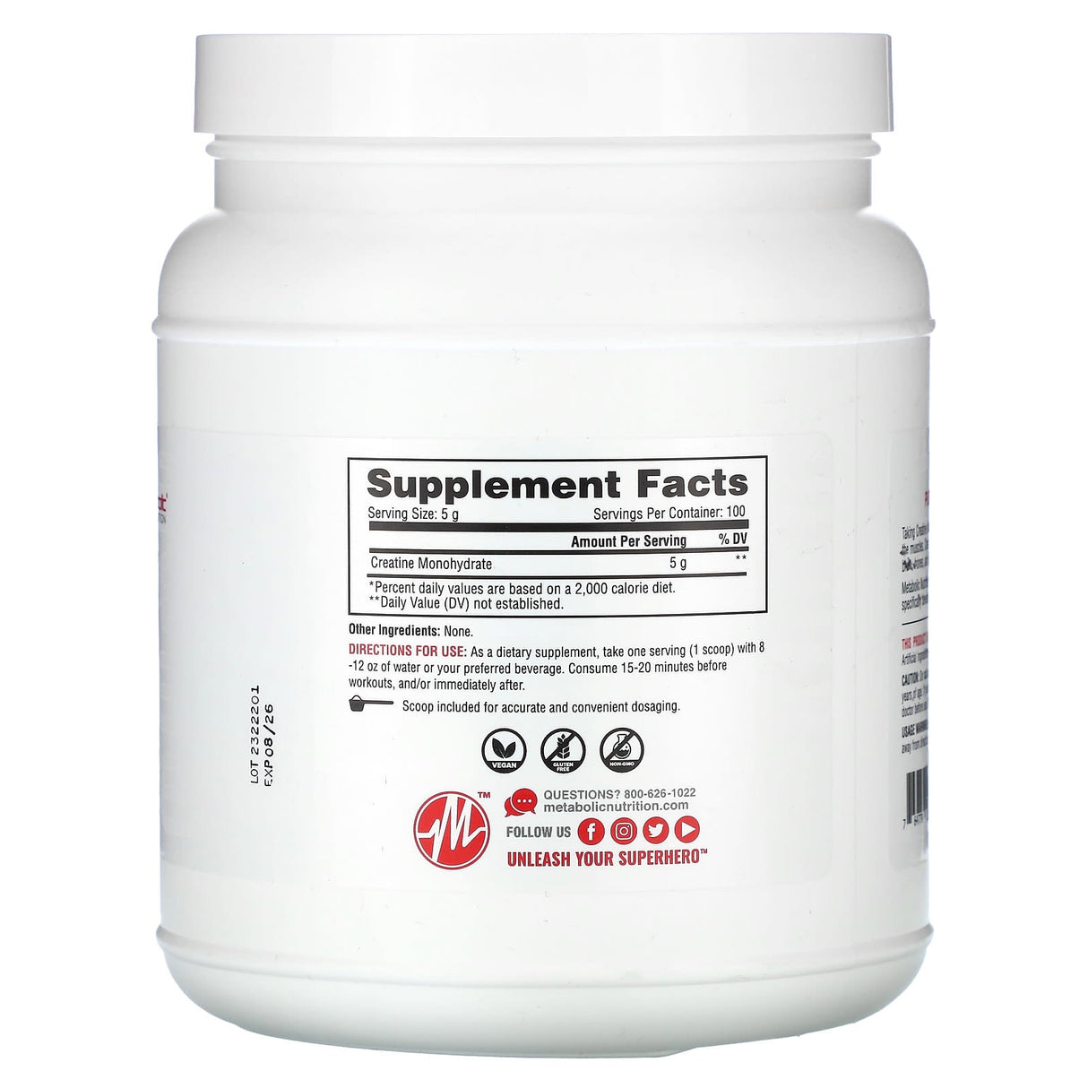 Metabolic Nutrition, Creatine, Unflavored, 17.64 oz (500 g) - Supply Center USA