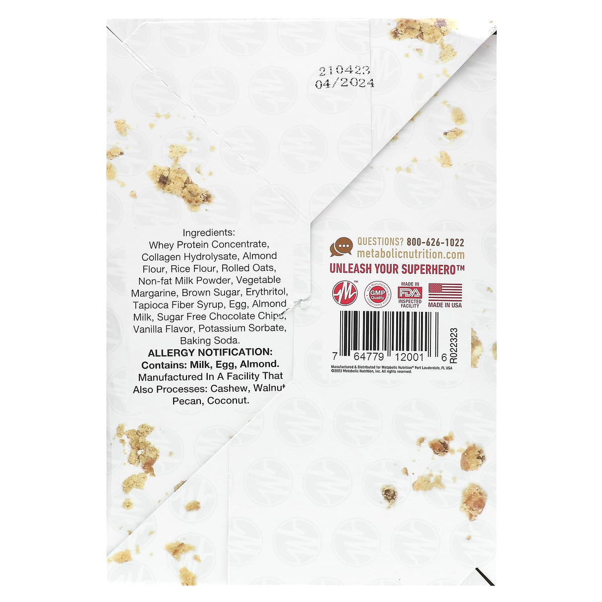 Metabolic Nutrition, Crumbly Protein Bar, Chocolate Chip, 12 Bars, 2.65 oz (75 g) Each - Supply Center USA