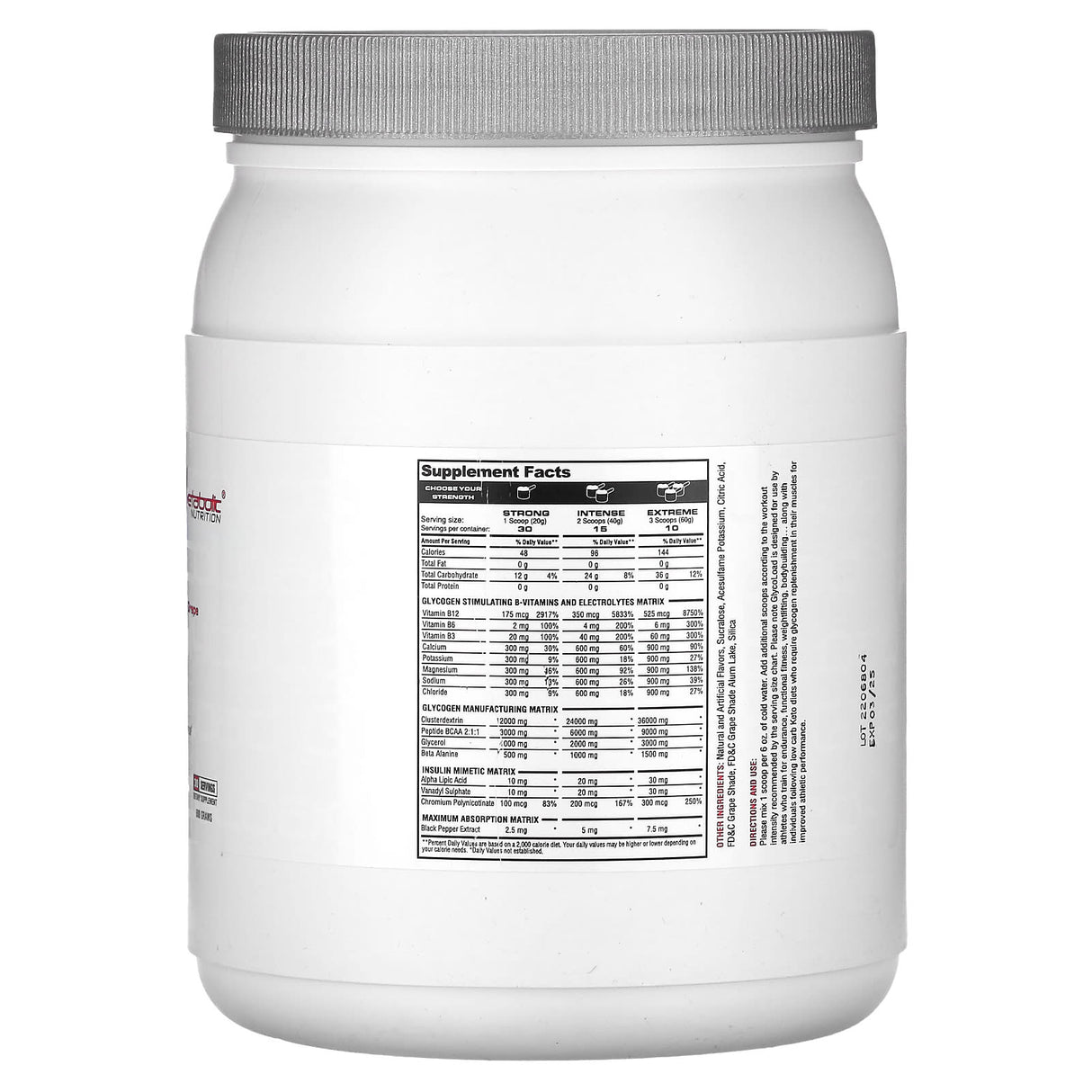 Metabolic Nutrition, GlycoLoad, Grape, 600 g - Supply Center USA