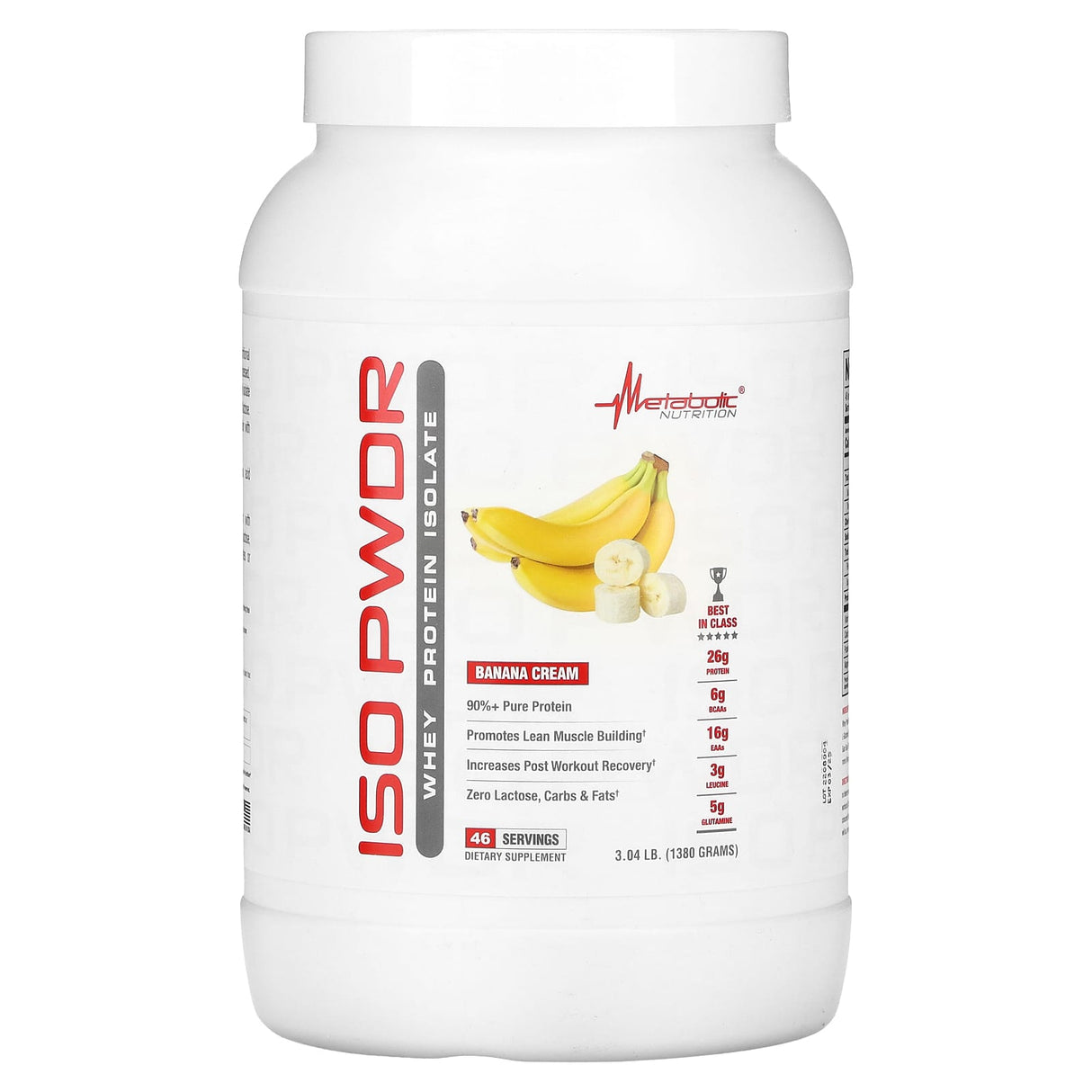Metabolic Nutrition, ISOpwdr, Whey Protein Isolate, Banana Cream, 3.04 lb (1,380 g) - Supply Center USA