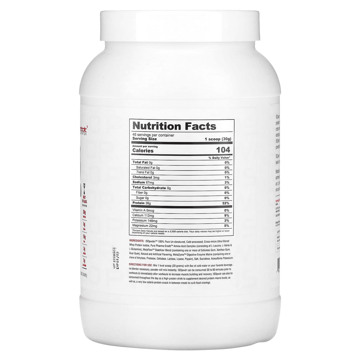 Metabolic Nutrition, ISOpwdr, Whey Protein Isolate, Banana Cream, 3.04 lb (1,380 g) - Supply Center USA