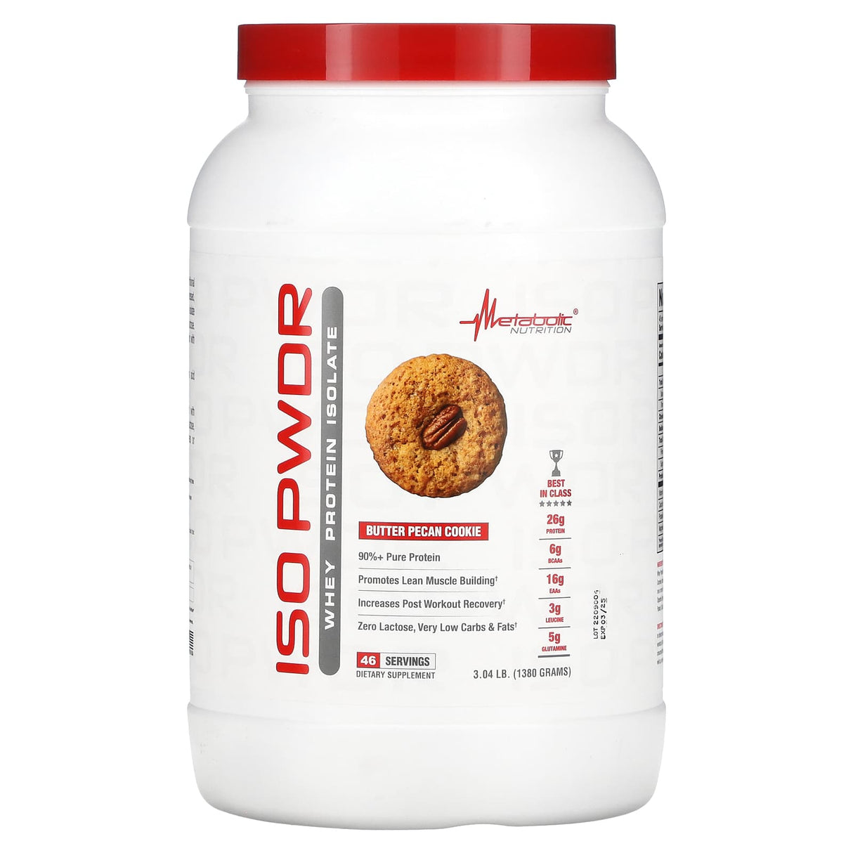 Metabolic Nutrition, ISOpwdr, Whey Protein Isolate, Butter Pecan Cookie, 3.04 lb (1,380 g) - Supply Center USA