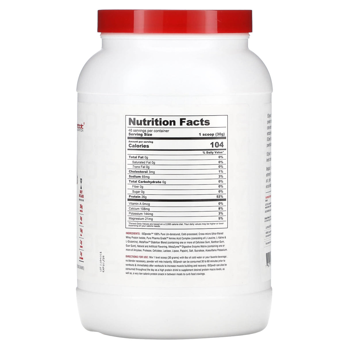 Metabolic Nutrition, ISOpwdr, Whey Protein Isolate, Butter Pecan Cookie, 3.04 lb (1,380 g) - Supply Center USA