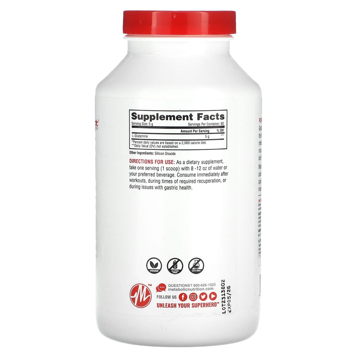 Metabolic Nutrition, L-Glutamine, Unflavored, 17.64 oz (500 g) - Supply Center USA