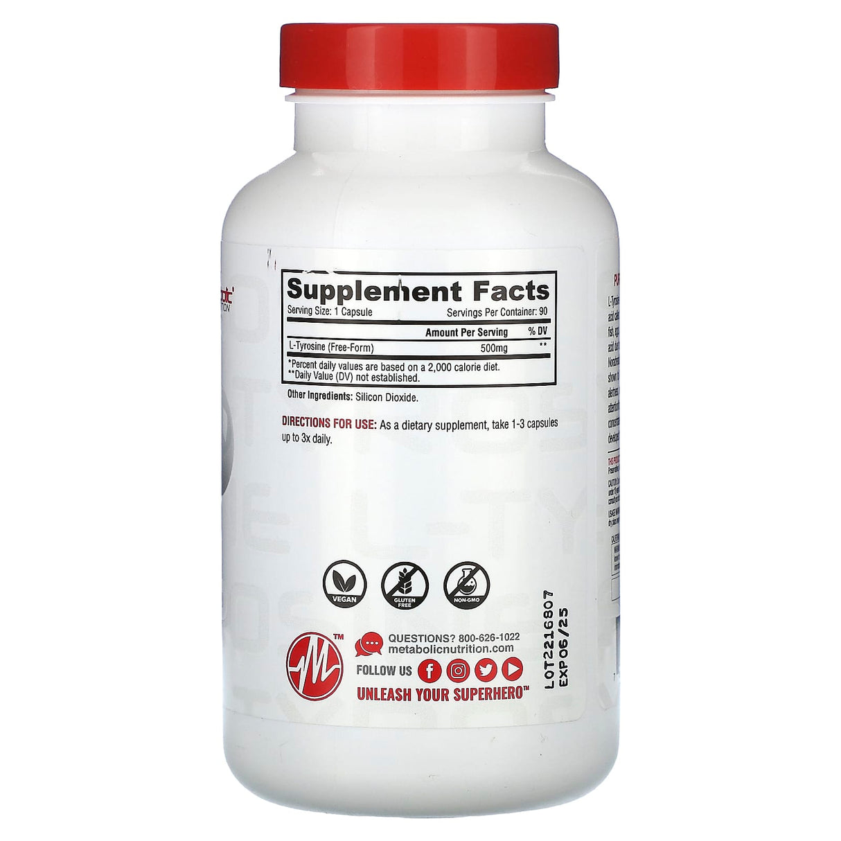 Metabolic Nutrition, L-Tyrosine, Pure Pharma Grade, 90 Capsules - Supply Center USA