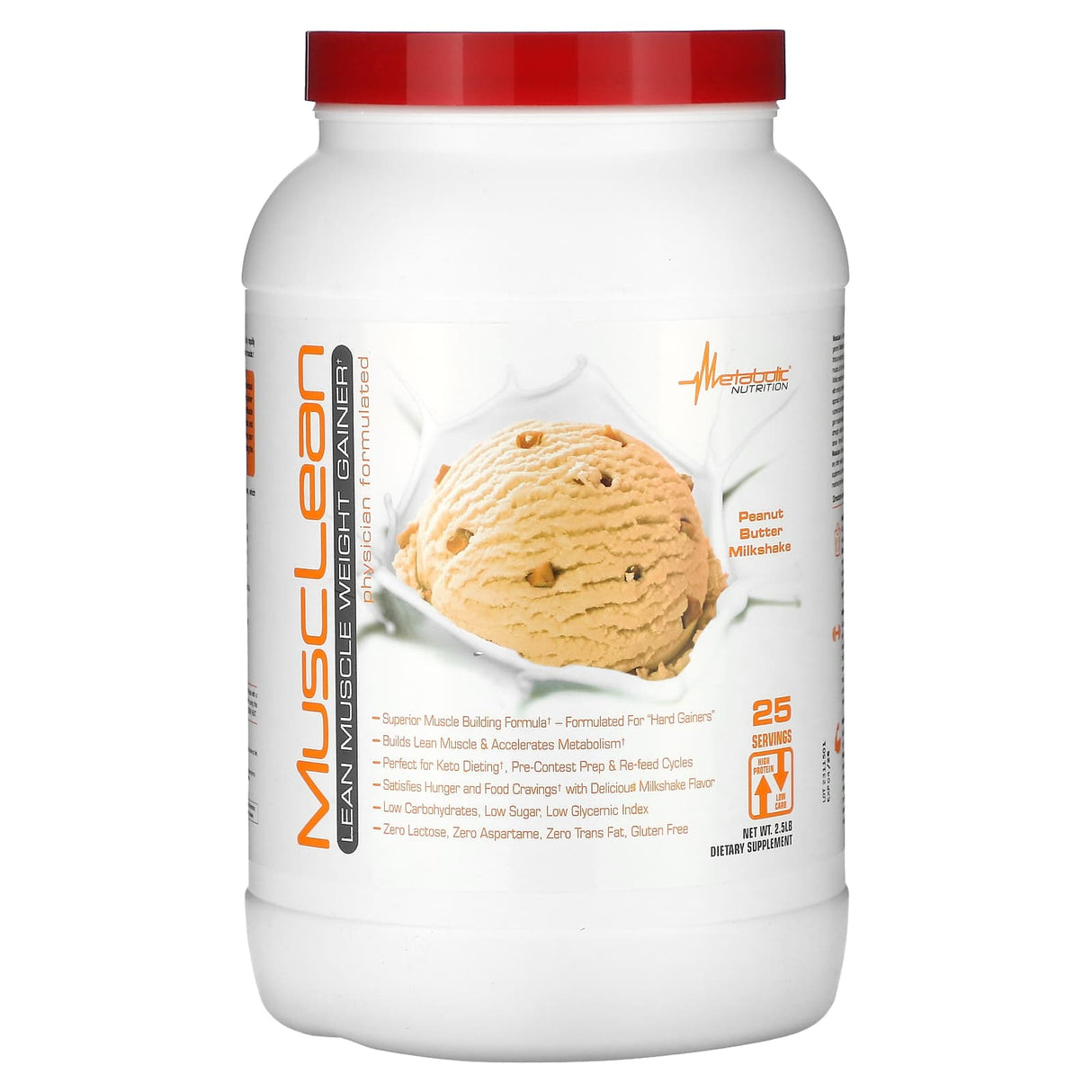 Metabolic Nutrition, MuscLean, Lean Muscle Weight Gainer, Peanut Butter Milkshake, 2.5 lb - Supply Center USA
