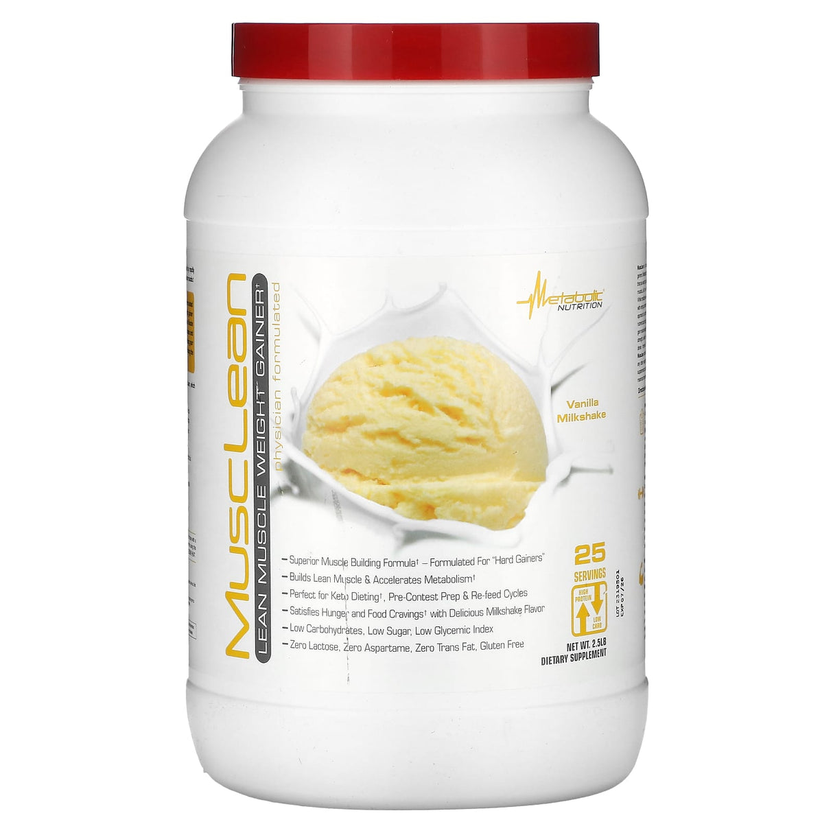 Metabolic Nutrition, MuscLean, Lean Muscle Weight Gainer, Peanut Butter Milkshake, 2.5 lb - Supply Center USA