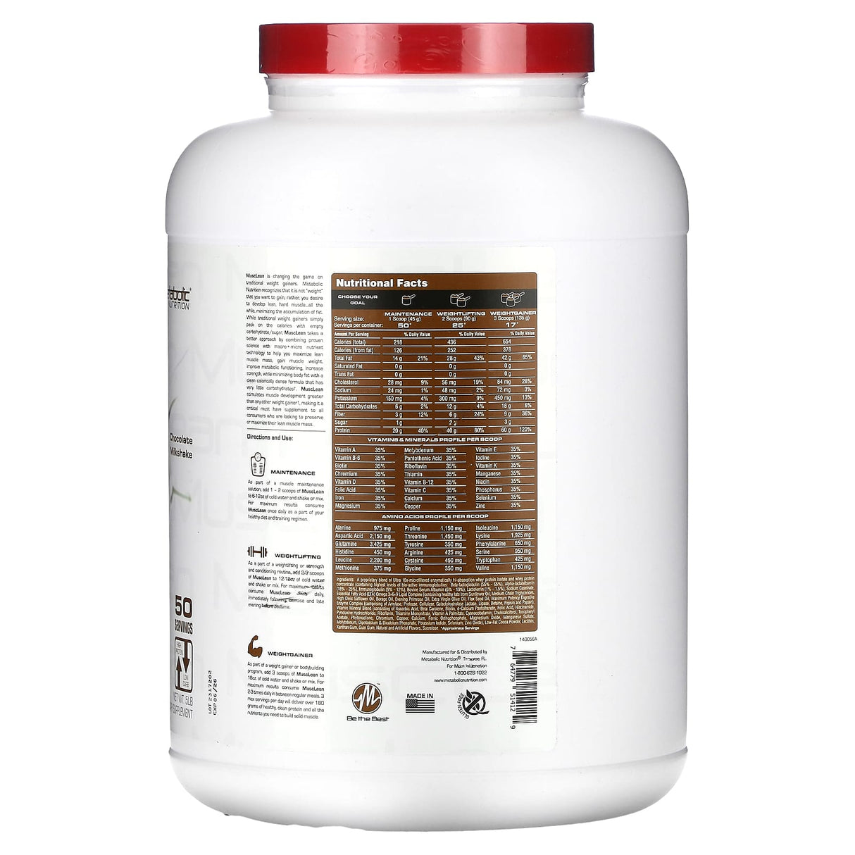 Metabolic Nutrition, MuscLean, Lean Muscle Weight Gainer, Peanut Butter Milkshake, 2.5 lb - Supply Center USA