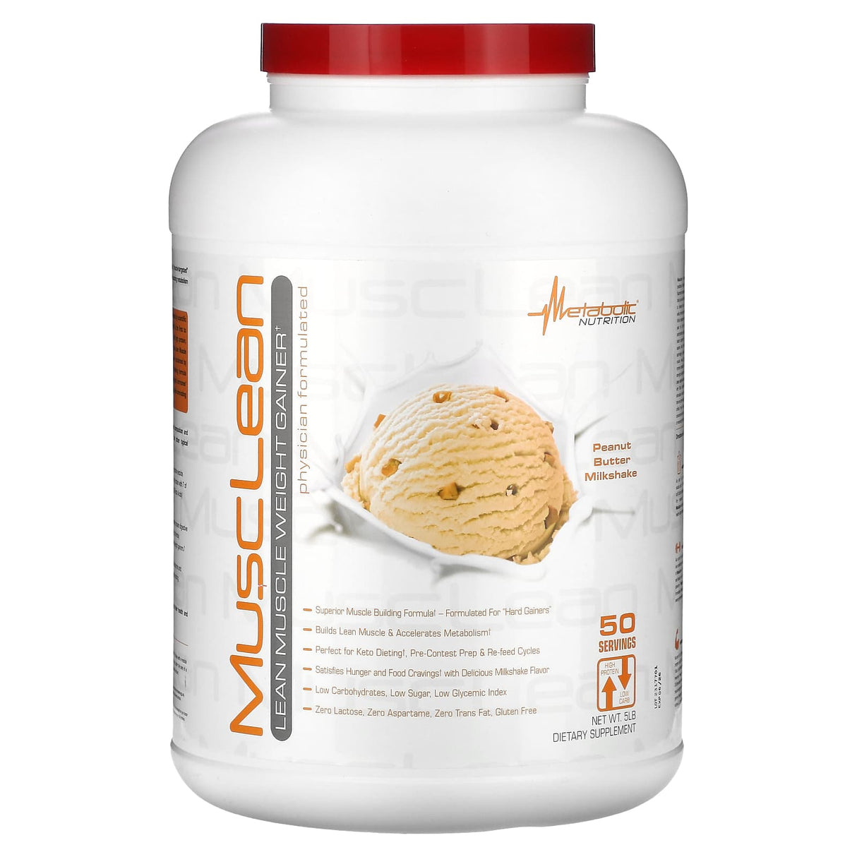 Metabolic Nutrition, MuscLean, Lean Muscle Weight Gainer, Peanut Butter Milkshake, 2.5 lb - Supply Center USA