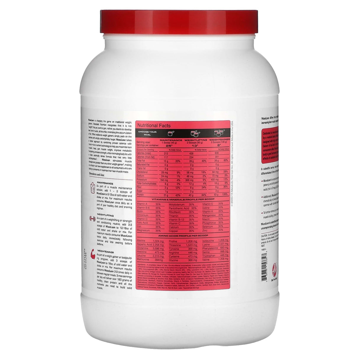 Metabolic Nutrition, MuscLean, Lean Muscle Weight Gainer, Vanilla Milkshake, 2.5 lb - Supply Center USA