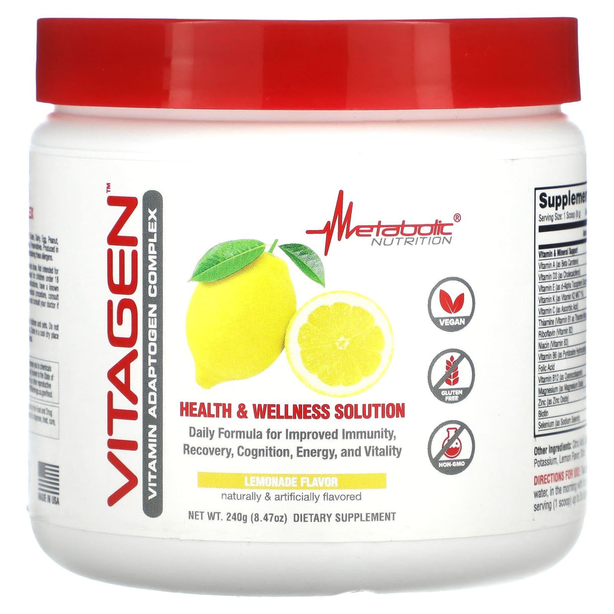 Metabolic Nutrition, VitaGen, Lemonade, 8.47 oz (240 g) - Supply Center USA