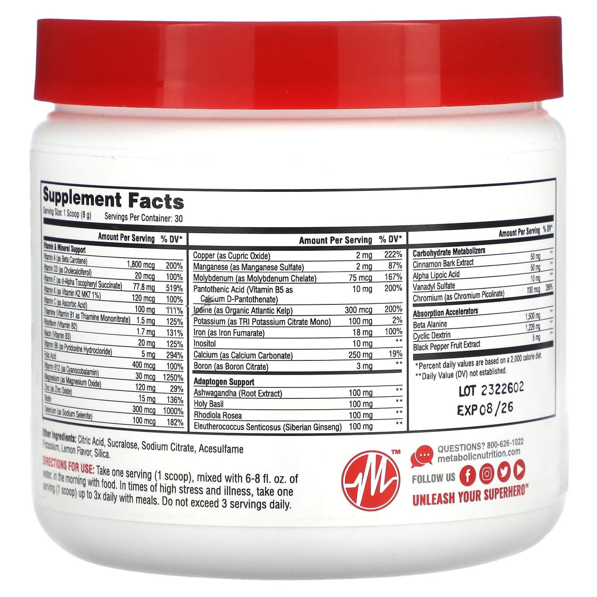 Metabolic Nutrition, VitaGen, Lemonade, 8.47 oz (240 g) - Supply Center USA