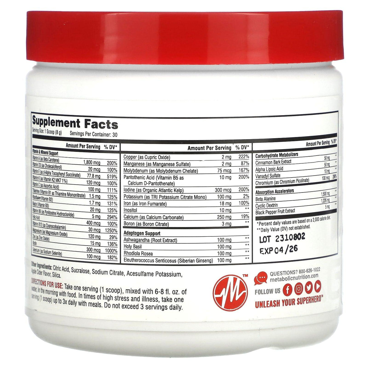 Metabolic Nutrition, VitaGen, Lemonade, 8.47 oz (240 g) - Supply Center USA