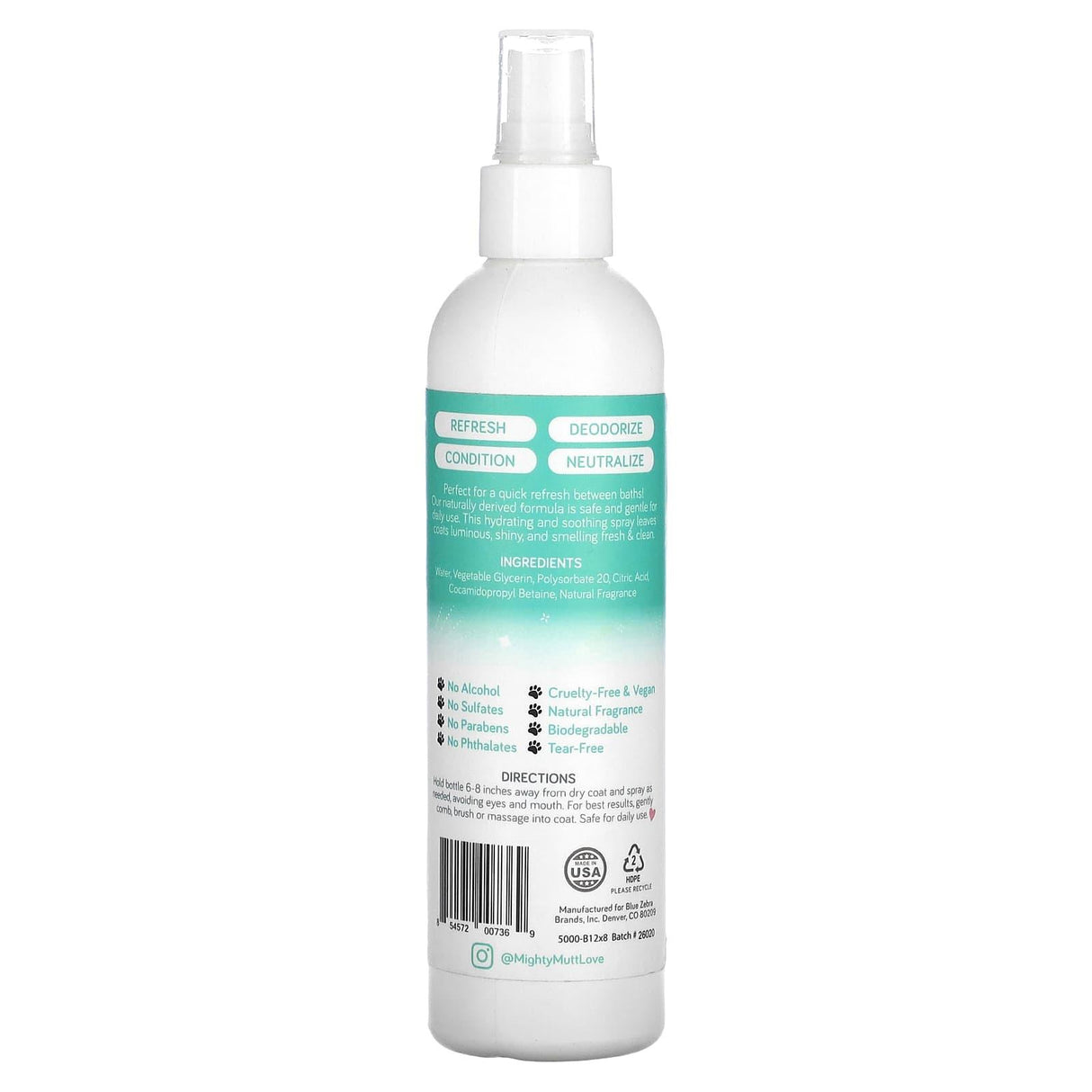 Mighty Mutt, Freshening Deodorizer Spray, For Dogs, Soft Rain, 8 fl oz (237 ml) - Supply Center USA