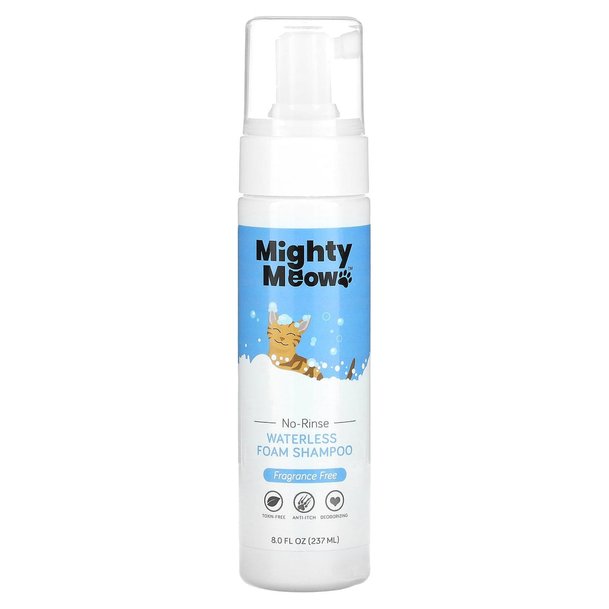 Mighty Mutt, Mighty Meow, Waterless Foam Shampoo, For Cats, Fragrance Free, 8 fl oz (237 ml) - Supply Center USA