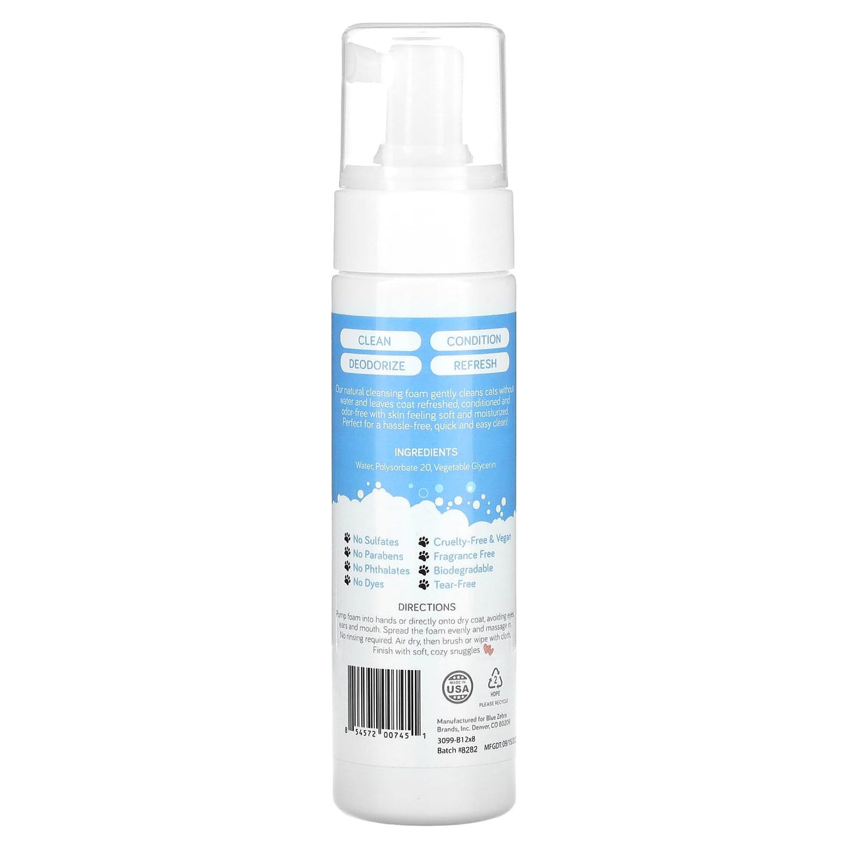 Mighty Mutt, Mighty Meow, Waterless Foam Shampoo, For Cats, Fragrance Free, 8 fl oz (237 ml) - Supply Center USA