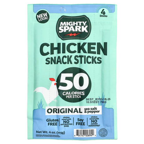 Mighty Spark, Chicken Snack Sticks, Original Sea Salt & Pepper, 4 Sticks - Supply Center USA