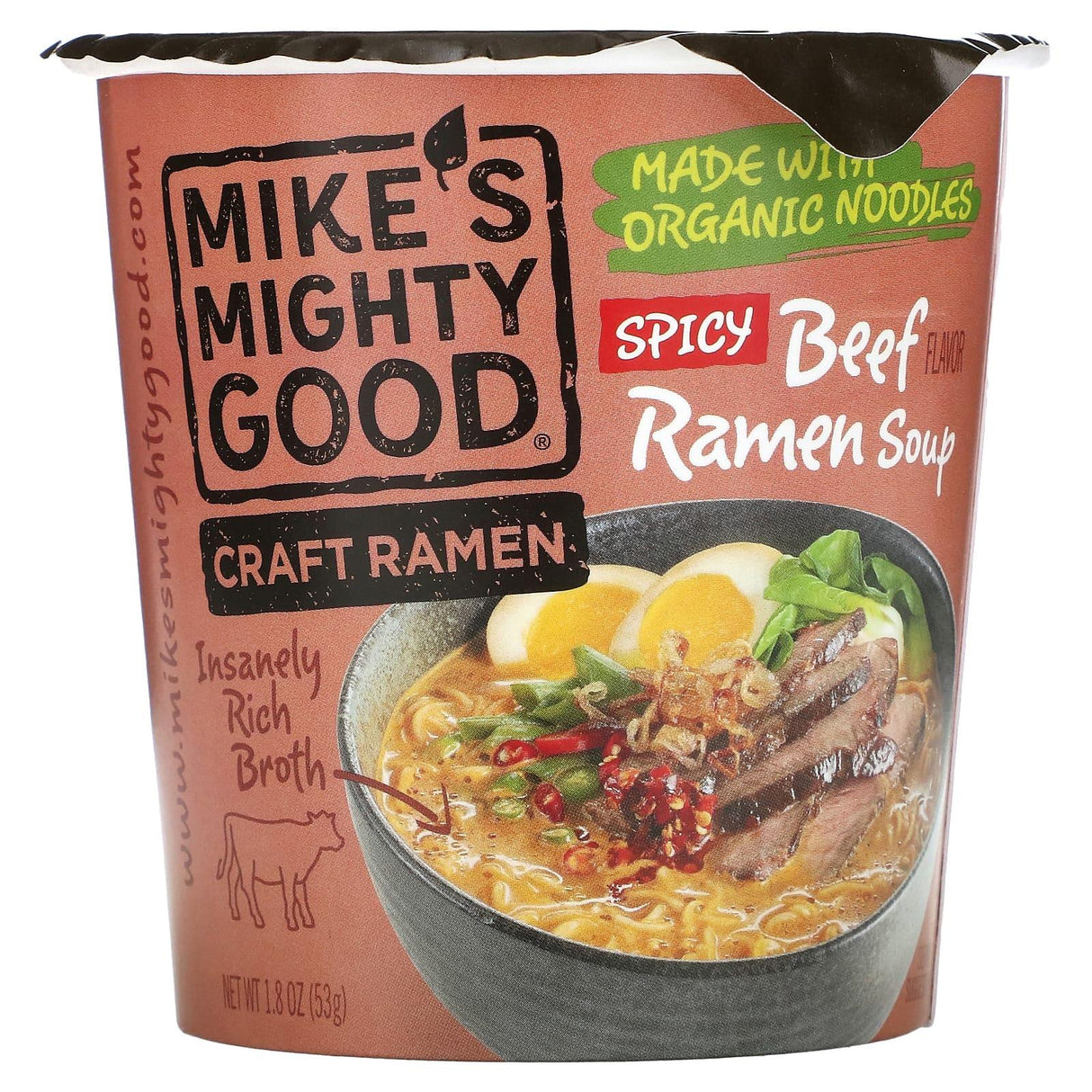 Mike's Mighty Good, Craft Ramen, Spicy Beef Flavor Ramen Soup, 1.8 oz (53 g) - Supply Center USA