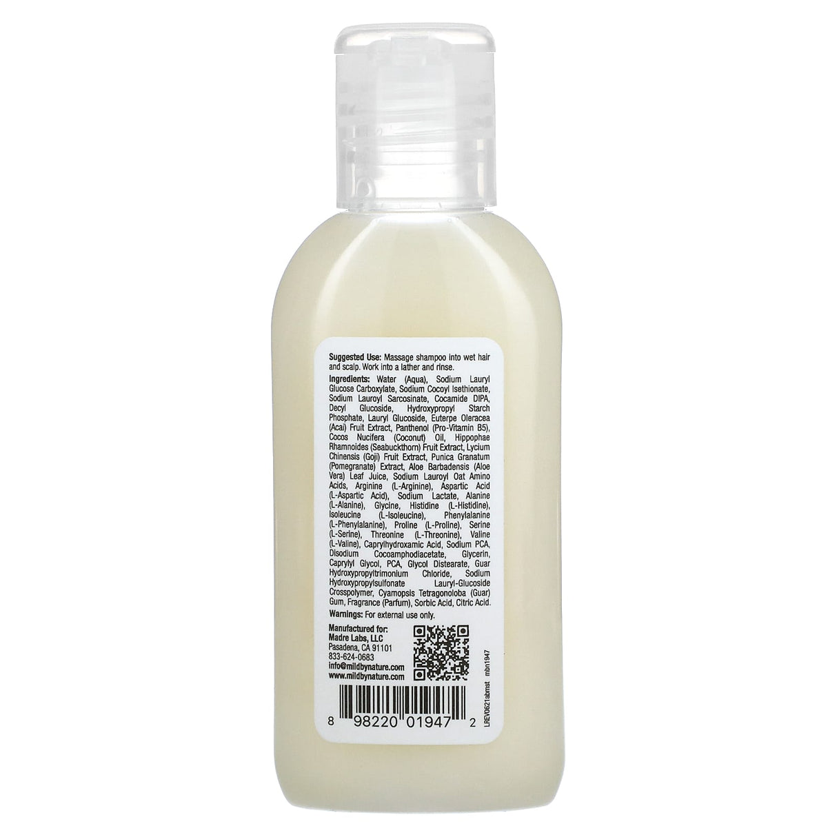 Mild By Nature, Acai Berry Moisturizing Shampoo, Travel Size, 2.10 fl oz (63 ml) - Supply Center USA