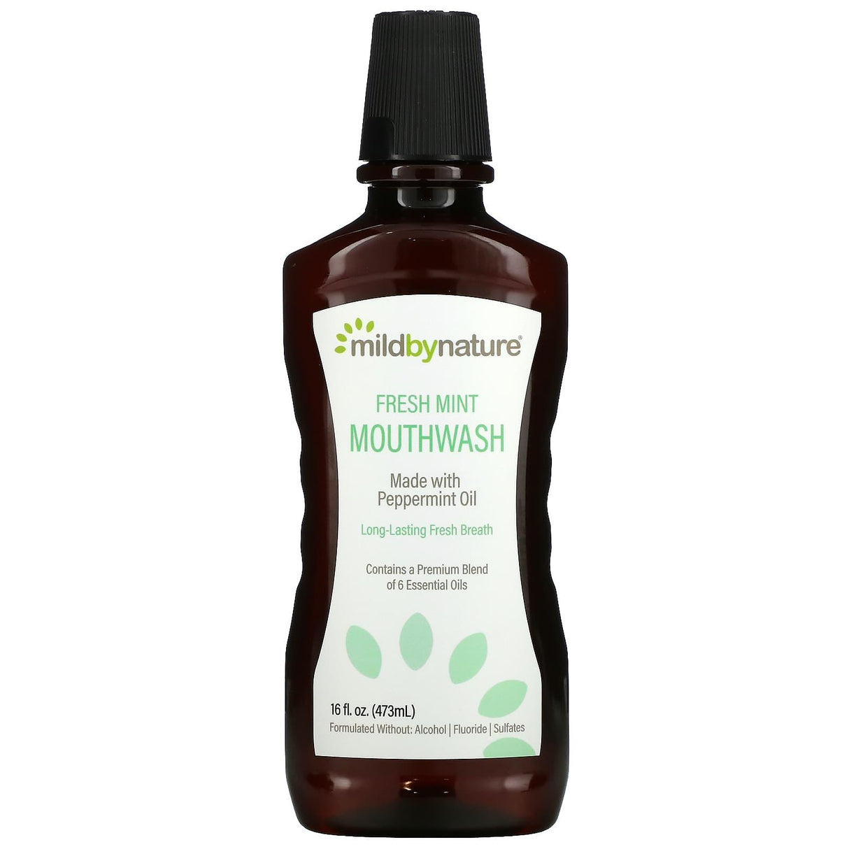 Mild By Nature, Mouthwash, Made with Peppermint Oil, Long-Lasting Fresh Breath, Fresh Mint, 16 fl oz (473 ml) - Supply Center USA