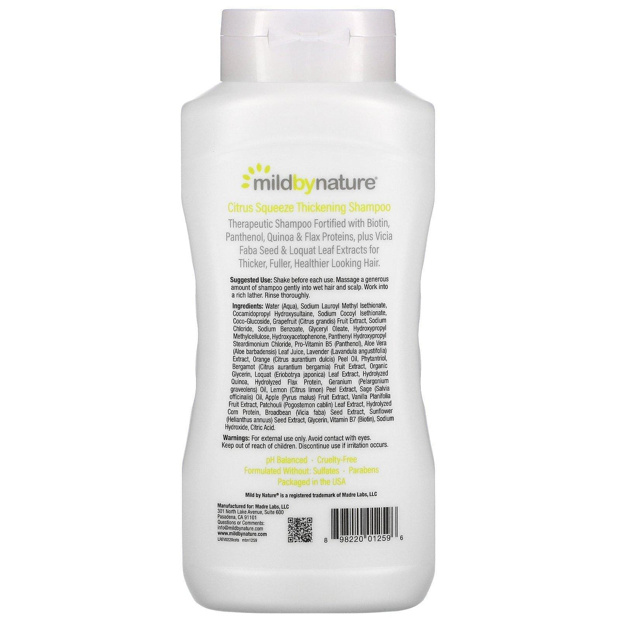 Mild By Nature, Thickening B-Complex + Biotin Shampoo by Madre Labs, No Sulfates, Citrus Squeeze, 16 fl oz (473 ml) - Supply Center USA