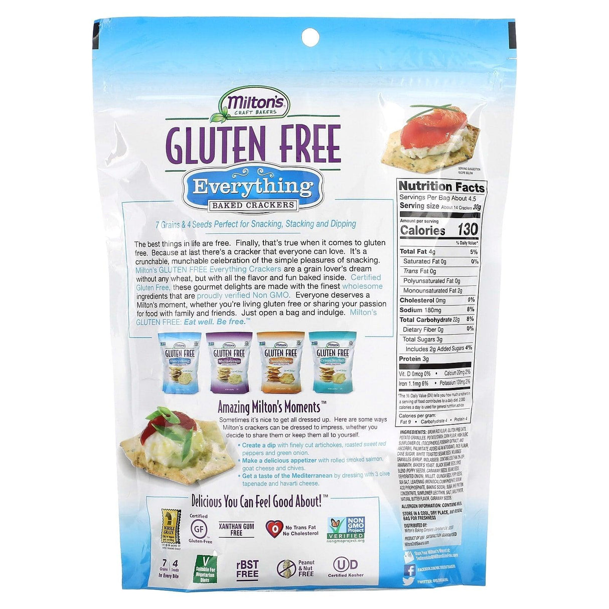 Milton's Craft Bakers, Gluten Free Baked Crackers, Everything, 4.5 oz (128 g) - Supply Center USA