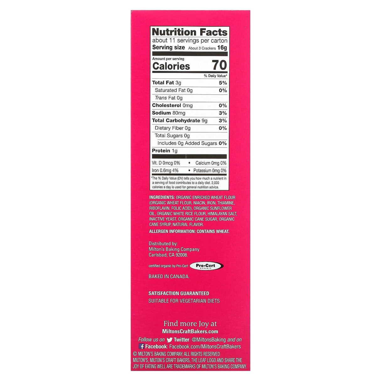 Milton's Craft Bakers, Organic Crackers, Himalayan Salt, 6 oz (170 g) - Supply Center USA
