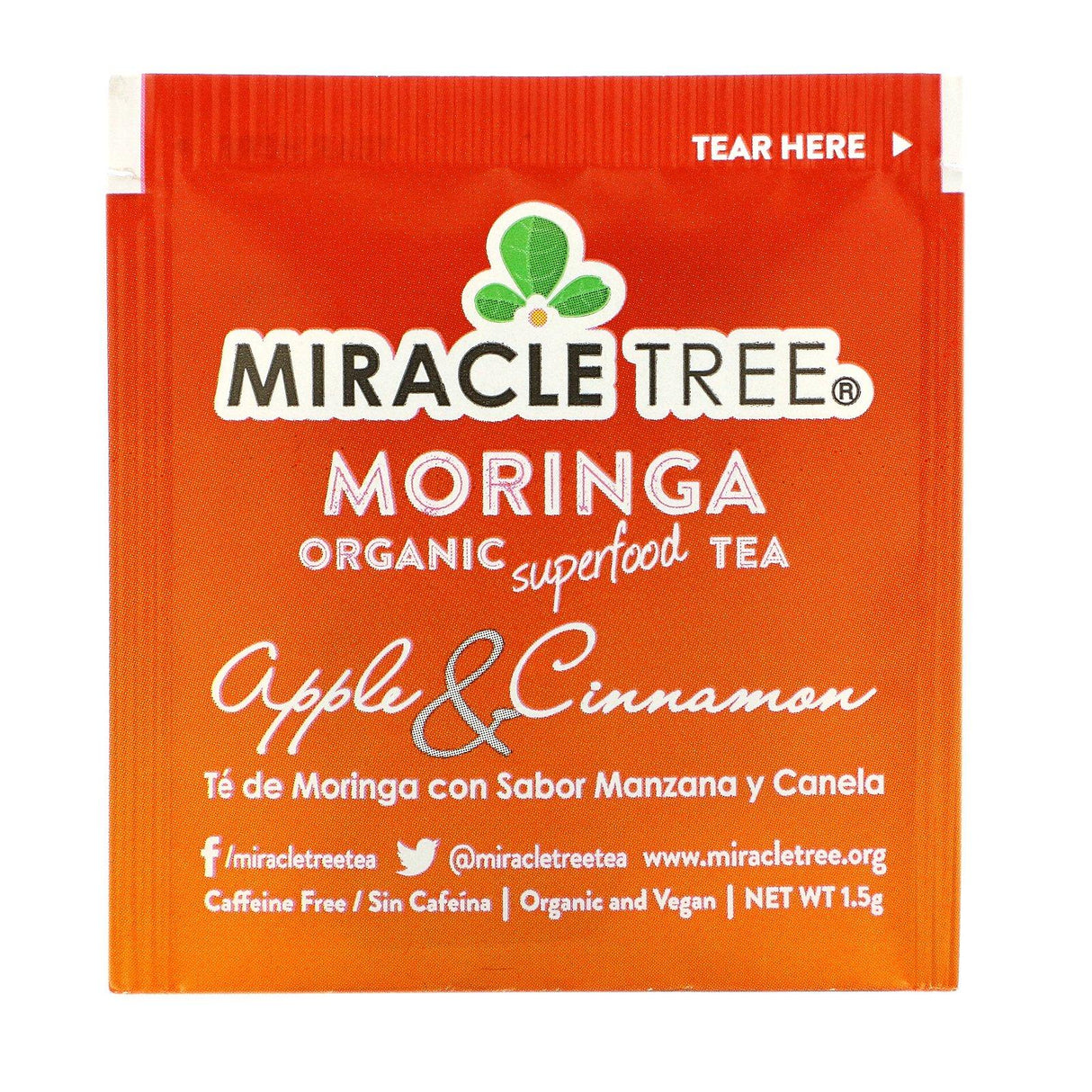 Miracle Tree, Moringa Organic Superfood Tea, Apple & Cinnamon, Caffeine Free, 25 Tea Bags, 1.32 oz (37.5 g) - Supply Center USA