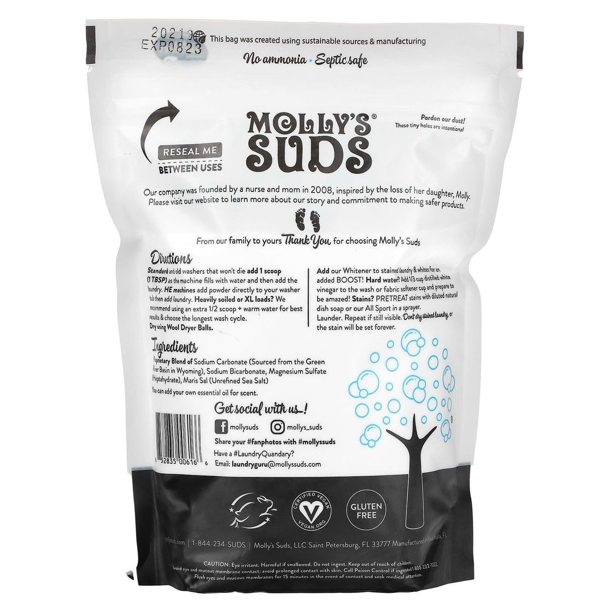 Molly's Suds, Laundry Powder, Ultra Concentrated, Unscented, 47 oz (1.33 kg) - Supply Center USA