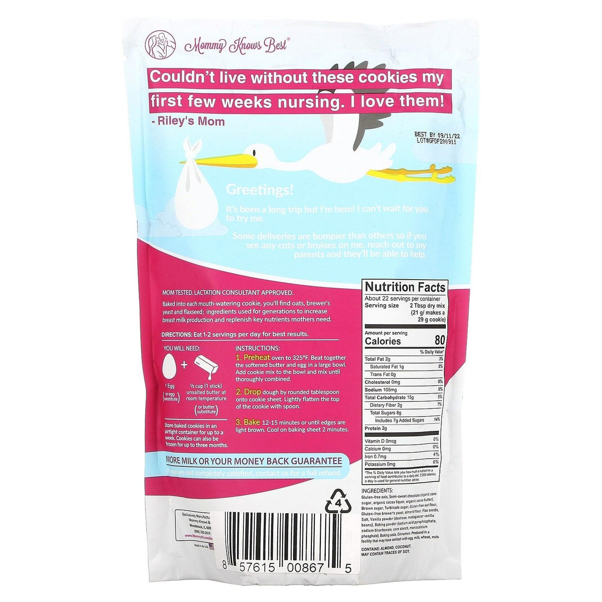 Mommy Knows Best, Lactation Cookie Mix , Oatmeal Chocolate Chip, 16 oz (454 g) - Supply Center USA