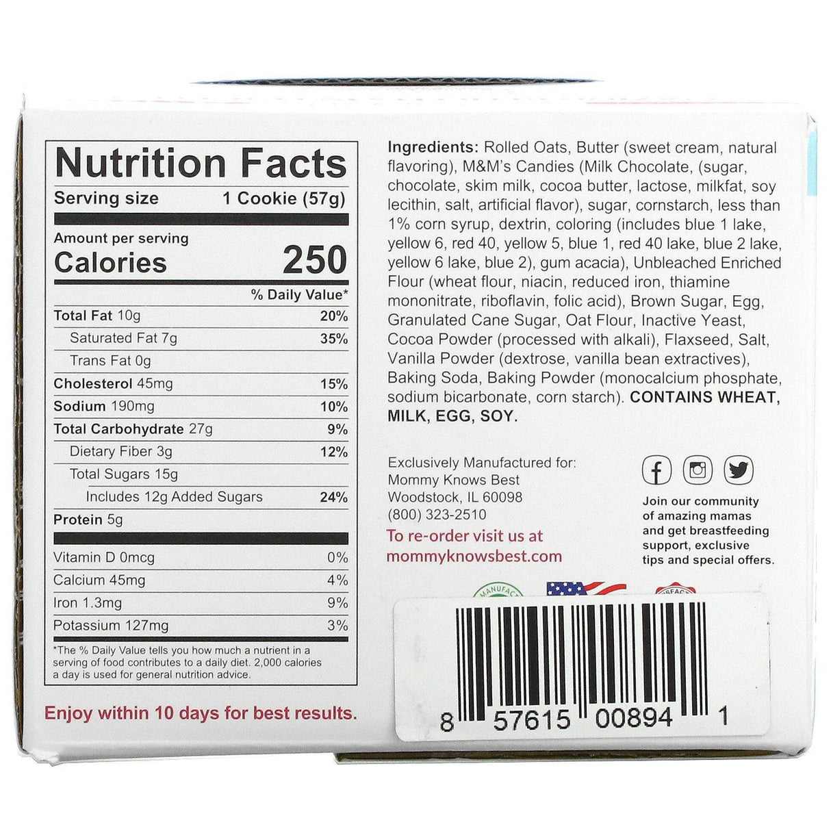 Mommy Knows Best, Lactation Cookies, Oatmeal Rainbow Candy, 10 Cookies, 2 oz Each - Supply Center USA