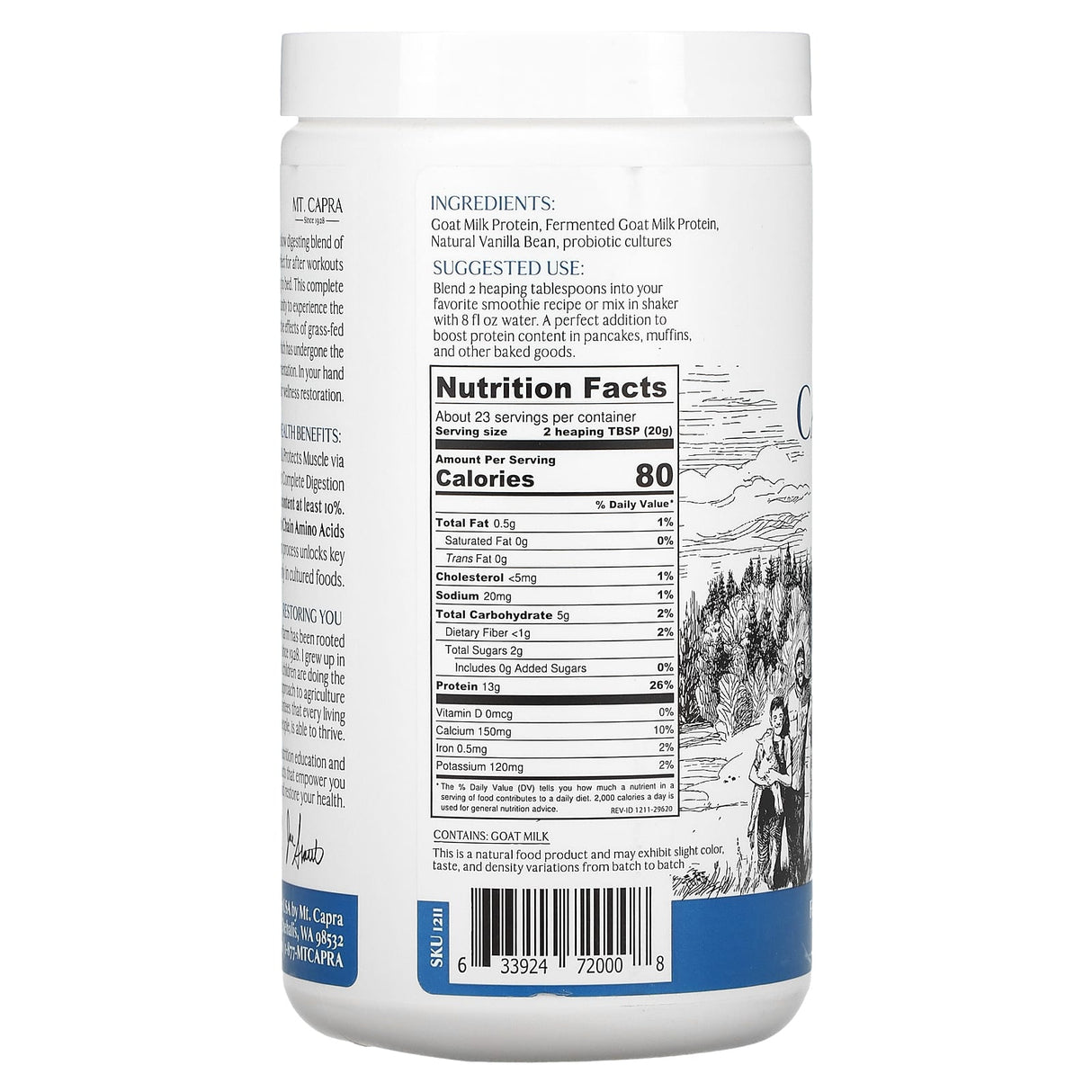 Mt. Capra, Caprotein, Fermented Goat-Milk Protein, Vanilla Bean, 1 lb (453 g) - Supply Center USA