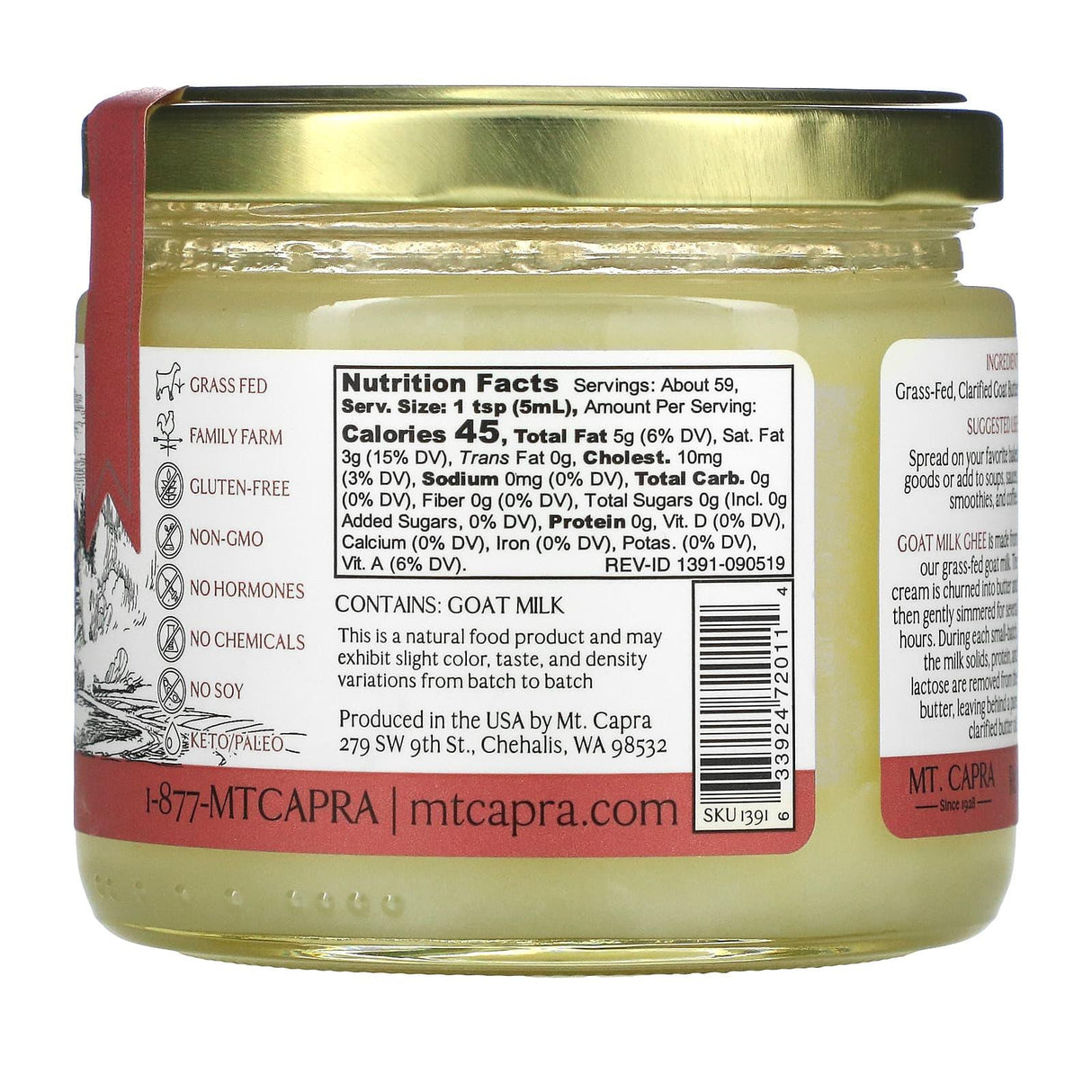 Mt. Capra, Goat Milk Ghee, 10 fl oz (296 ml) - Supply Center USA