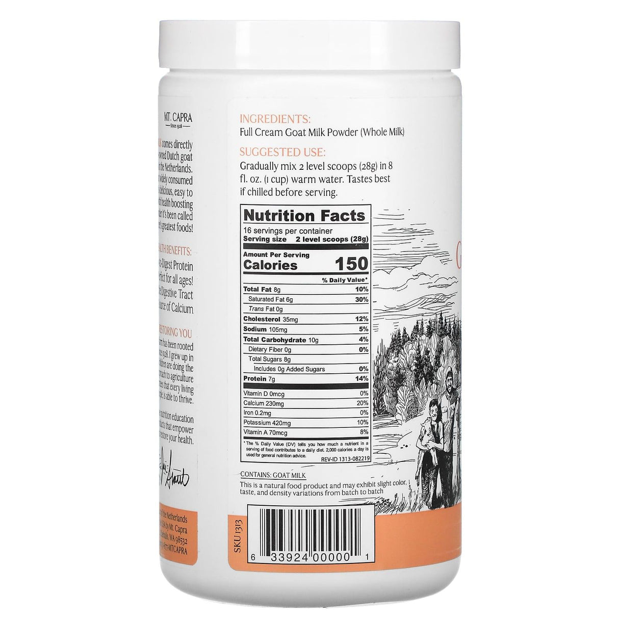 Mt. Capra, Whole Goat Milk , 1 lb (453 g) - Supply Center USA