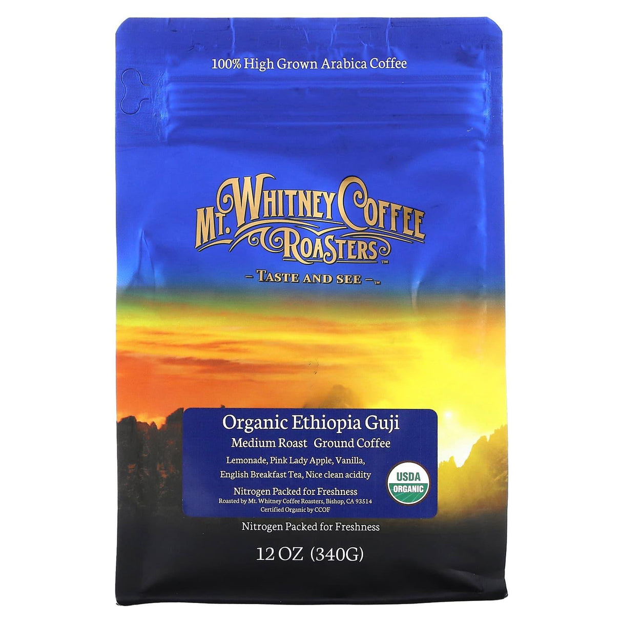 Mt. Whitney Coffee Roasters, Organic Ethiopia Guji, Ground Coffee, Medium Roast, 12 oz (340 g) - Supply Center USA